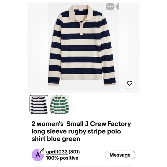 J.Crew Factory Tops - 2 J Crew Factory Womens Small Long Sleeve Rugby Stripe Polo Shirt Blue Green